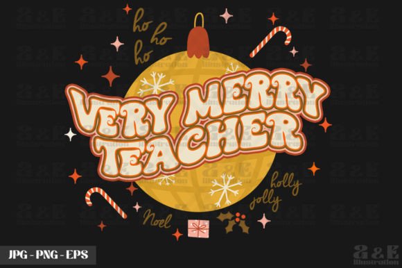 Retro Christmas Very Merry Teacher Graphics