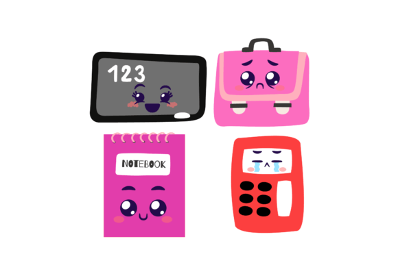 School Bag and Note Kawaii: A Versatile Graphic Design Asset for Local Branding