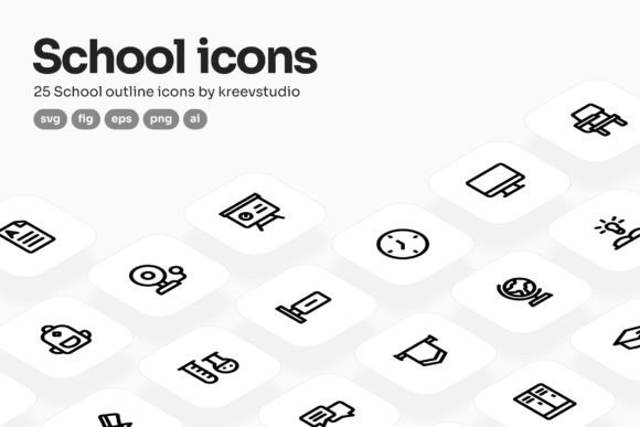 School Line Icons Review